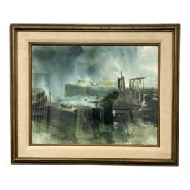 1973 Sally Inouye Signed Watercolor Painting of Ship at Dock