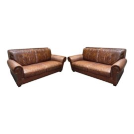 Custom Design Italian Leather Crocodile Embossed Sofas, a Pair
