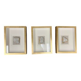 Jamie Young Natural Quartz Crystals Set in Gold Frame, Set of Three