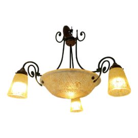Vintage Cast Glass Four Light Chandelier