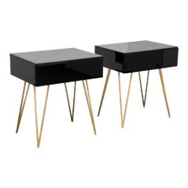 Worlds Away Debra Black Glass Nightstands, a Pair. Original Price: $1,494