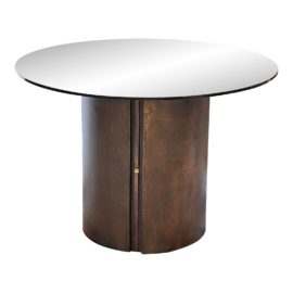 Custom Design Corten Steel Pedestal Dining Table + Smoked Glass Top. Original Price: $3,600