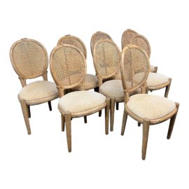 Faux Bois Wicker Back Dining Room Chairs, Set of Eight