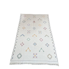 Moroccan Cactus Silk White Flatweave Area Rug - 5′10″ × 9′4″