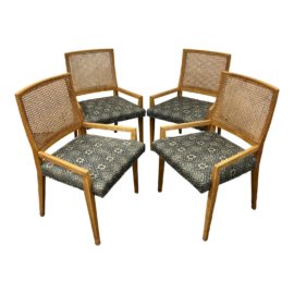 Mid 20th Century Caned Back + Arm Chairs, Set of Four