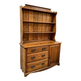 Antique Primitive Two Piece Oak Hutch