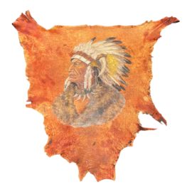 C. M. Gilbert 1902 Chief Multnomah of Willamette Painting on Buffalo Hide