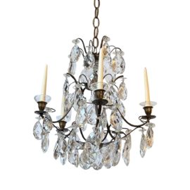 Antique Swedish Crystal + Brass Candle Chandelier