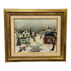 1987 Robert Logrippo 'Winter Farm' Painting, Signed Dated