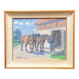 Alex Langlet a Pair of Draft Horses Oil Painting C.1942 Sweden