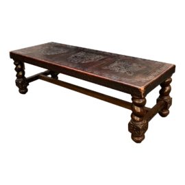 Antique European Embossed Leather Clad Coffee Table