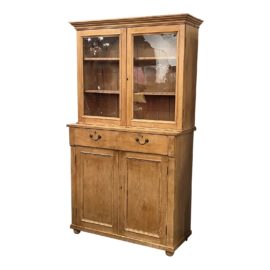 Vintage Two Piece Pine Hutch + Glass Doors
