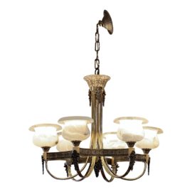 The Basic Source Brass + Italian Alabaster Six Light Chandelier  Orig. Price $11,000