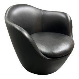 Design Within Reach Lina Swivel Chair in Black Pebbled Leather. Original Price: $3,595