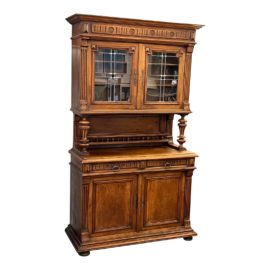 Antique Two Piece Wood + Glass Hutch