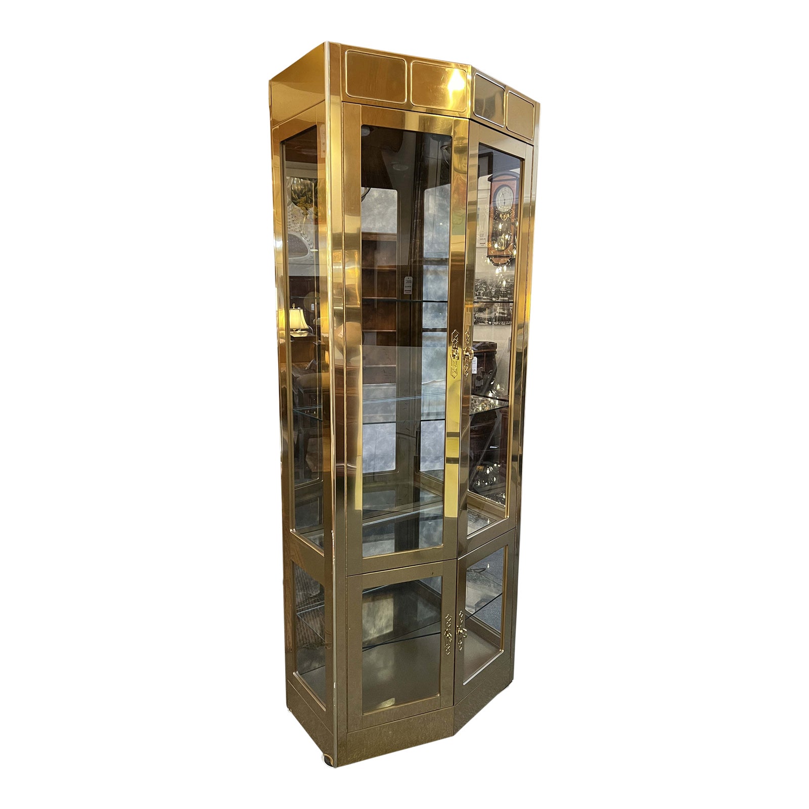 Mastercraft Style Brass + Glass Display Cabinet. Original Price