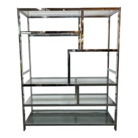 Vintage Milo Baughman Style Chrome + Glass Etagere. Original Price: $2,000