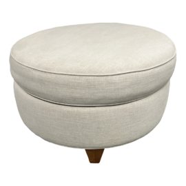 Harrington Custom Bartlett Round Linen Upholstered Ottoman. Original Price: $750