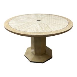 John Widdicomb Round Travertine Game/Dining Table