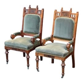 Early 20th Century East Lake Style Mohair Side Chairs - a Pair