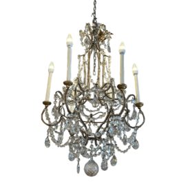 Antique Crystal Chandelier With Teardrop + Flowers