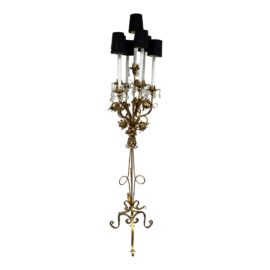 Antique French Provincial Gold Finish Metal Floral Floor Lamp