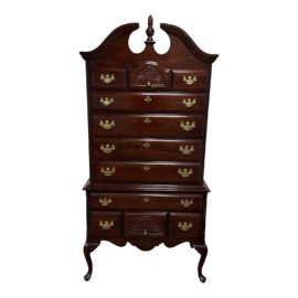 1980's Queen Anne Wooden Highboy Dresser