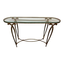 Sunrise Home Custom Antiqued Brass + Glass Console Table