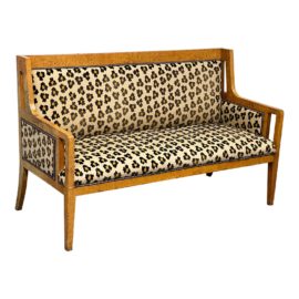 Art Nouveau Burl Wood Veneer Fabric Settee