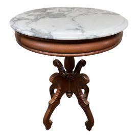 Vintage Victorian Round Marble Top Side Table