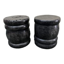 Summerhouse Sho Sugi Ban Wood Stools, a Pair