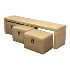 Kroll Furniture Custom Design Bench + Three Mobile Leather Ottomans Set. Original Price: $5,000
