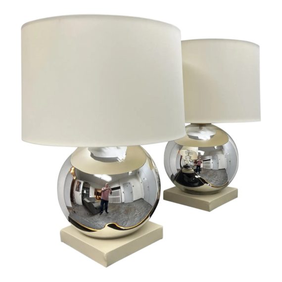 baker-furniture-chrome-sphere-leather-brass-table-lamps-pair-2972