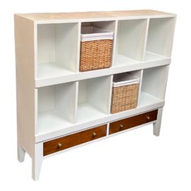 French Heritage White Cubby Shelving System + Two Wood Drawers