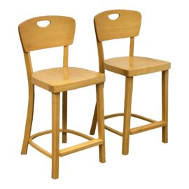 Crate & Barrel Oak Veneer Counter Stools, Pair. Original Price: $400