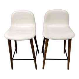 Design Within Reach Bacco Leather + Walnut Counter Stools, a Pair. Original Price: $1,750
