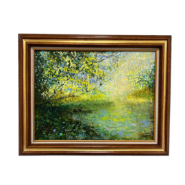 Circa 2004 Artist Herbert Custom Framed Oil on Canvas Painting + Signed