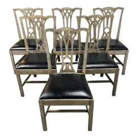 English Bleached Oak Chippendale Style Side Chairs, Set of Six