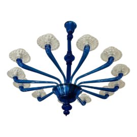 Venini Porpora 12 Light Vintage Cobalt Blue Blown Glass Chandelier. Original Price: $15,335