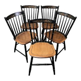 L. Hitchcock Classic Country Harvest Windsor Side Chairs, Set of Five