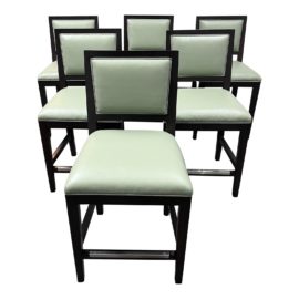 Duralee + Kendall Wilkinson Leather + Ikat Bar Stools, Set of Six. Original Price: $4,300