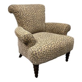 Kendall Wilkinson Home Custom Leopard Print Scroll Back Winged Arm Chair. Original Price: $2,000
