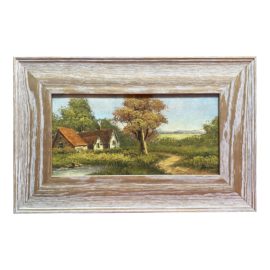 Vintage Cottage in Fall Landscape Oil Painting, Framed