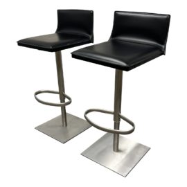 Frag Latina Black Leather Modern Adjustable Bar Stools, Pair. Original Price: $3,190