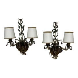 1920's Art Deco French Crystal Wall Sconces, a Pair