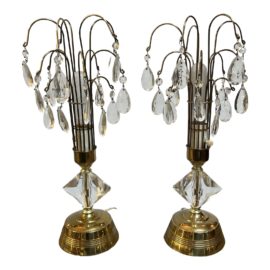 Vintage Crystal Waterfall Table Lamps, a Pair