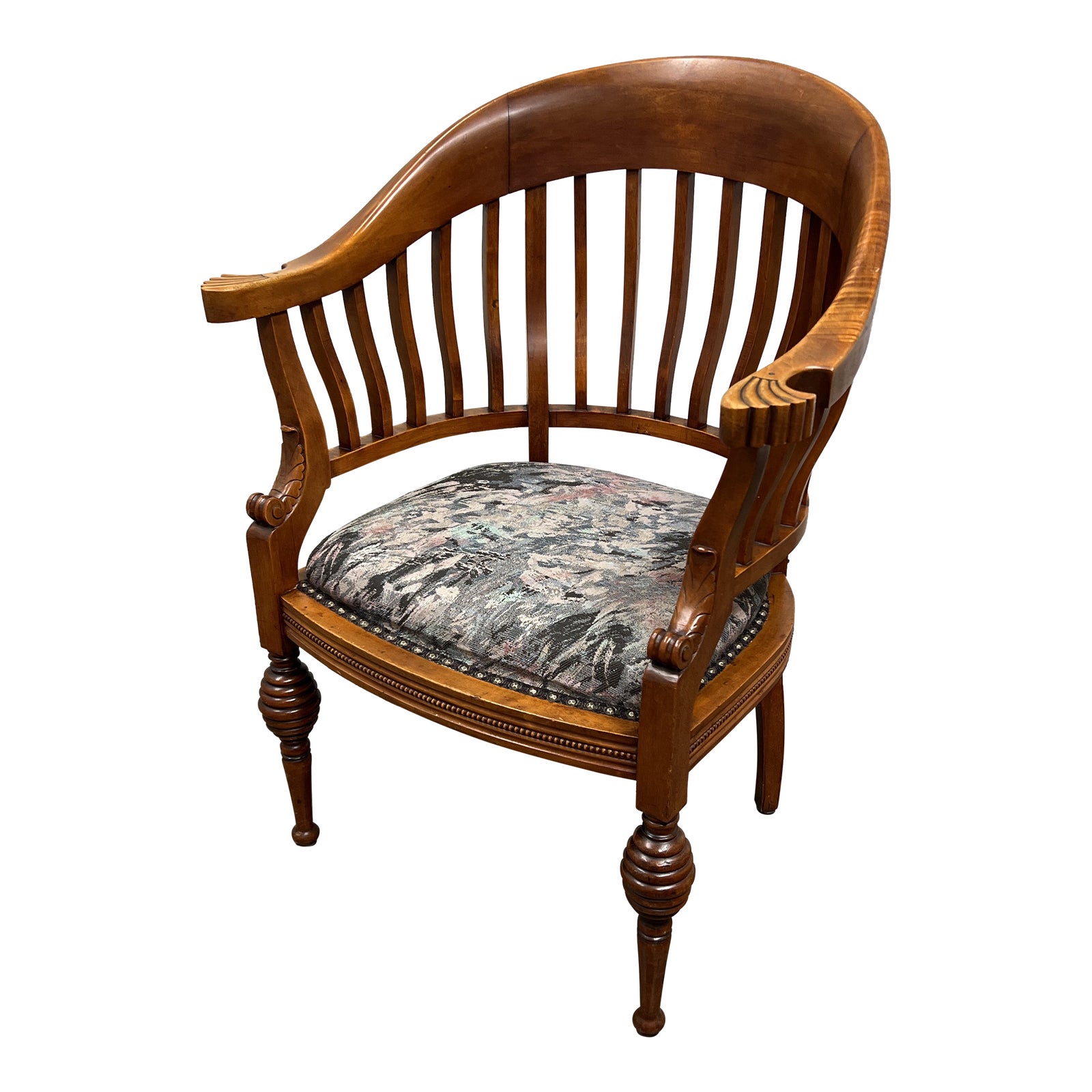 Antique Barrel Back Slatted Wood Arm Chair - Design Plus Gallery, image size:1600x1600