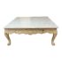 Vintage Carved Wood Base + Beveled Travertine Top Coffee Table