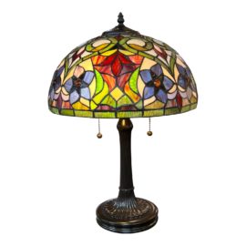 Quoizel Violets Vintage Bronze Tiffany-Style Art Glass Table Lamp. Original Price: $308