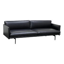 NEW Muuto Outline Three Seat Black Leather Sofa. Original Price: $7,650